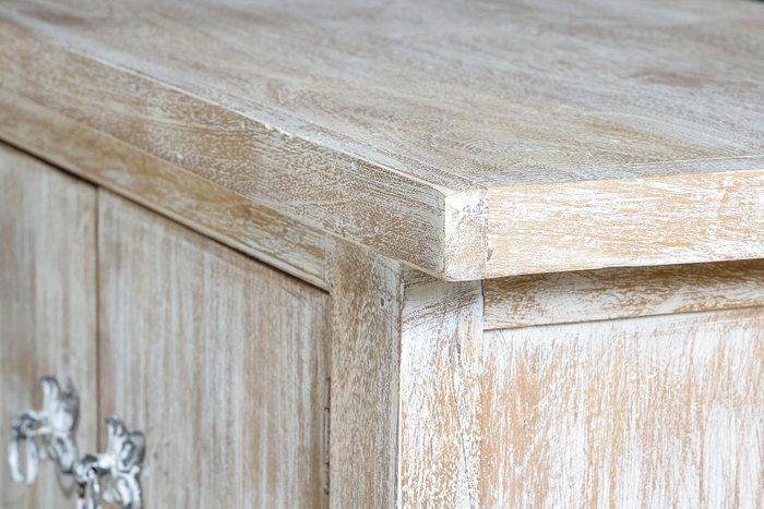 GINER Y COLOMER - Meuble TV en bois de mango blanc vieilli, 230 cm de large, 4 portes et 1 tiroir, avec espace de rangement supérieur